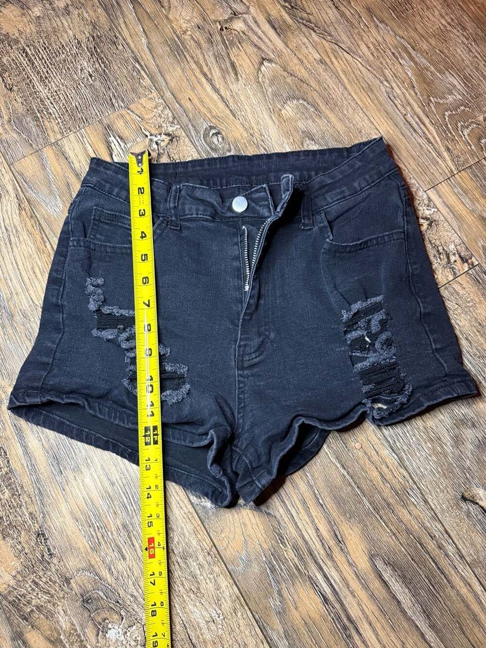 Black Distressed Denim Shorts with Raw Hem